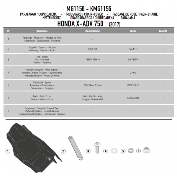 Accessori: Parafango Copricatena Posteriore Givi Nero In Abs Honda X-Adv 750  Mg1156